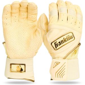 imageFranklin Sports MLB Batting Gloves  Infinite Powerstrap Baseball  Softball Long Cuff Batting Gloves  Adult  YouthVanillaGold