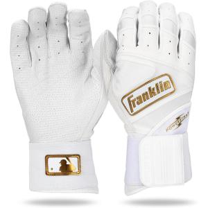 imageFranklin Sports MLB Batting Gloves  Infinite Powerstrap Baseball  Softball Long Cuff Batting Gloves  Adult  YouthWhiteGold