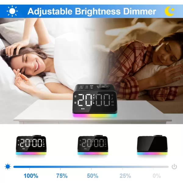 Digital Alarm Clock with FM Radio for Bedroom 8 Colors Night Light with 2 Charging Port Sleep Sound Machines with Timer Dual Alarm Loud Alarm and Easy to Use for Seniors and Kids as Gift BlackBlack