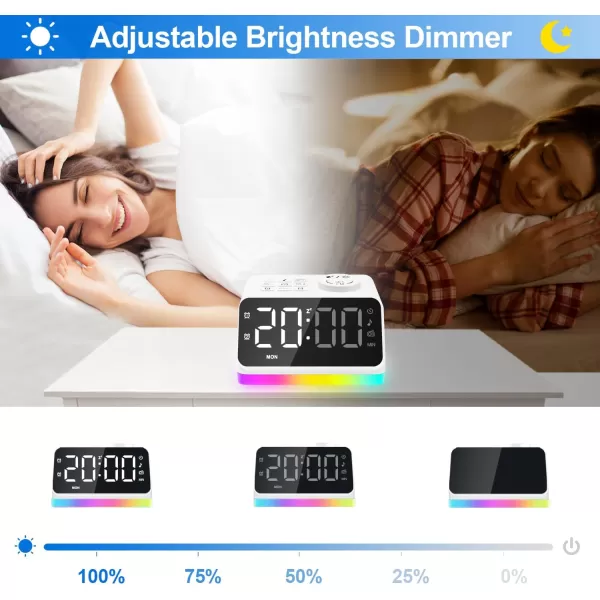 Digital Alarm Clock with FM Radio for Bedroom 8 Colors Night Light with 2 Charging Port Sleep Sound Machines with Timer Dual Alarm Loud Alarm and Easy to Use for Seniors and Kids as Gift BlackWhite