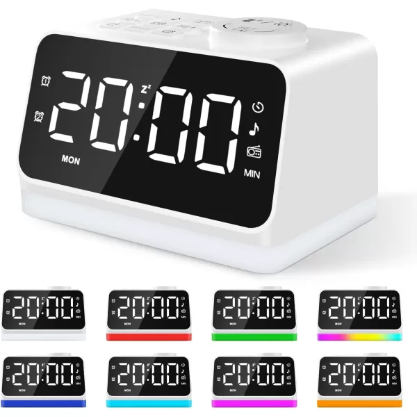 Digital Alarm Clock with FM Radio for Bedroom 8 Colors Night Light with 2 Charging Port Sleep Sound Machines with Timer Dual Alarm Loud Alarm and Easy to Use for Seniors and Kids as Gift BlackWhite