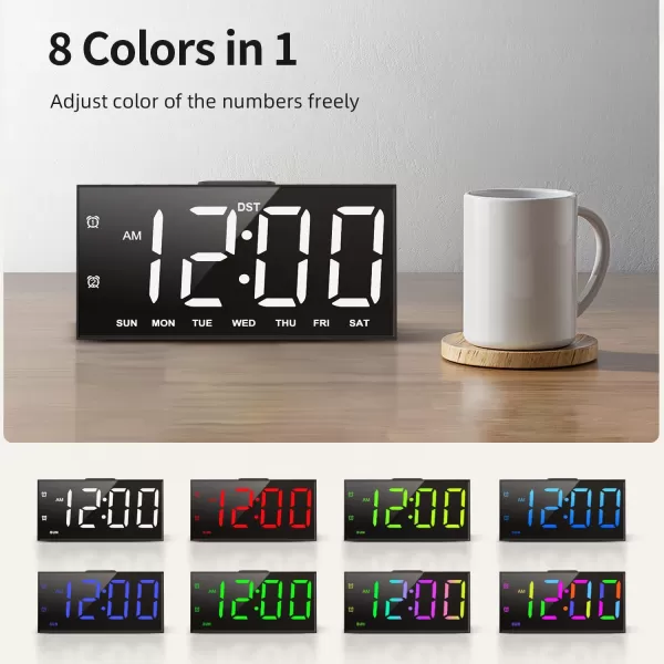 Digital Alarm Clock with Large Display Big Bold Numbers Dimmer 2 USB Charging Ports Snooze Small Table Desk Clock for Bedroom Living Room Clock for Heavy SleepersBlack With Rgb Font