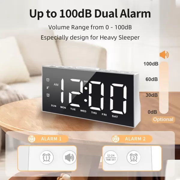 Digital Alarm Clock with Large Display Big Bold Numbers Dimmer 2 USB Charging Ports Snooze Small Table Desk Clock for Bedroom Living Room Clock for Heavy SleepersWhite