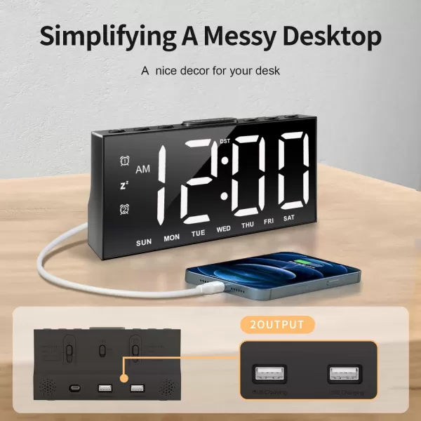 Digital Alarm Clock with Large Display Big Bold Numbers Dimmer 2 USB Charging Ports Snooze Small Table Desk Clock for Bedroom Living Room Clock for Heavy SleepersBlack