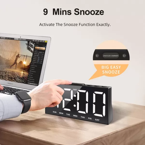 Digital Alarm Clock with Large Display Big Bold Numbers Dimmer 2 USB Charging Ports Snooze Small Table Desk Clock for Bedroom Living Room Clock for Heavy SleepersBlack With Rgb Font