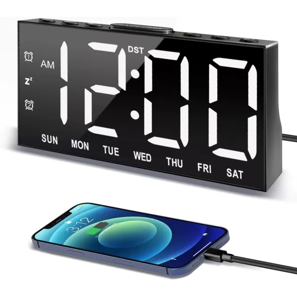 Digital Alarm Clock with Large Display Big Bold Numbers Dimmer 2 USB Charging Ports Snooze Small Table Desk Clock for Bedroom Living Room Clock for Heavy SleepersBlack With Rgb Font