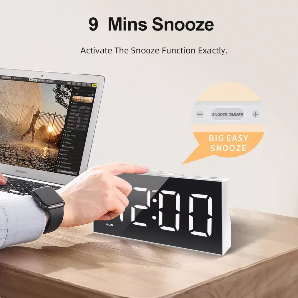 Digital Alarm Clock with Large Display Big Bold Numbers Dimmer 2 USB Charging Ports Snooze Small Table Desk Clock for Bedroom Living Room Clock for Heavy SleepersWhite