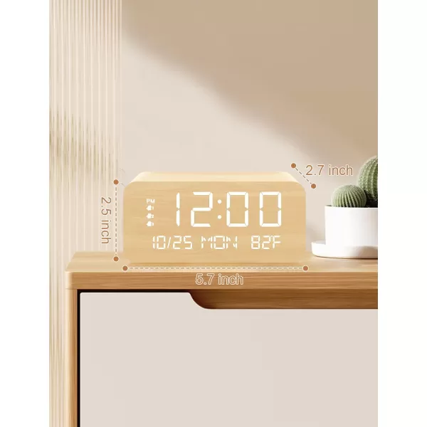 Digital Alarm Clock with Wooden Electronic LED Time Display 3 Alarm Settings 10W Wireless charging Day of the week Temperature Detect Wood Made Digital Clocks for Office Bedroom Bedside BlackYellow