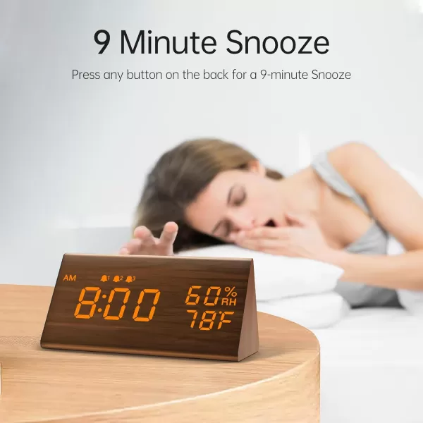 Digital Alarm Clock with Wooden Electronic LED Time Display 3 Alarm Settings Humidity ampamp Temperature Detect Wood Made Electric Clocks for Bedroom Bedside BlackBrown