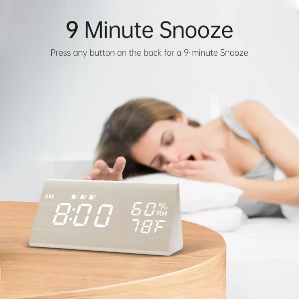 Digital Alarm Clock with Wooden Electronic LED Time Display 3 Alarm Settings Humidity ampamp Temperature Detect Wood Made Electric Clocks for Bedroom Bedside BlackWhite