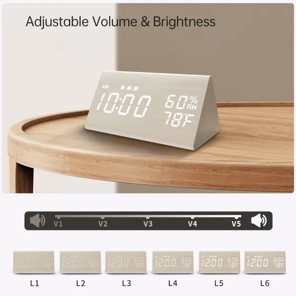 Digital Alarm Clock with Wooden Electronic LED Time Display 3 Alarm Settings Humidity ampamp Temperature Detect Wood Made Electric Clocks for Bedroom Bedside BlackWhite