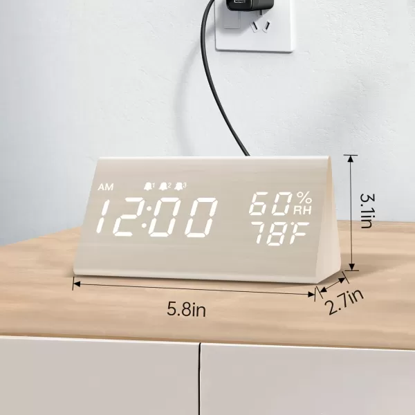 Digital Alarm Clock with Wooden Electronic LED Time Display 3 Alarm Settings Humidity ampamp Temperature Detect Wood Made Electric Clocks for Bedroom Bedside BlackWhite