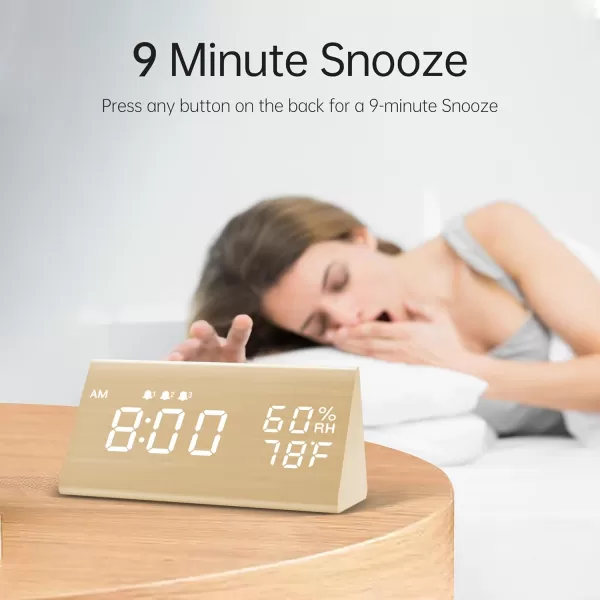 Digital Alarm Clock with Wooden Electronic LED Time Display 3 Alarm Settings Humidity ampamp Temperature Detect Wood Made Electric Clocks for Bedroom Bedside BlackYellow