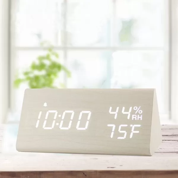 Digital Alarm Clock with Wooden Electronic LED Time Display 3 Alarm Settings Humidity ampamp Temperature Detect Wood Made Electric Clocks for Bedroom Bedside BlackWhite