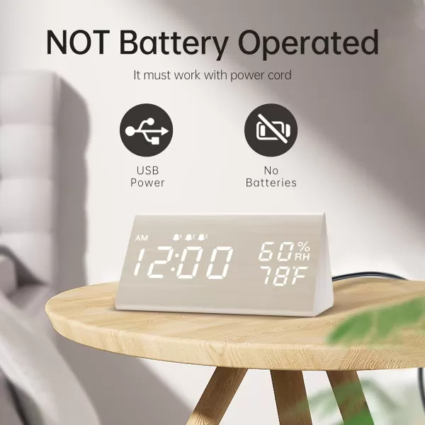 Digital Alarm Clock with Wooden Electronic LED Time Display 3 Alarm Settings Humidity ampamp Temperature Detect Wood Made Electric Clocks for Bedroom Bedside BlackWhite