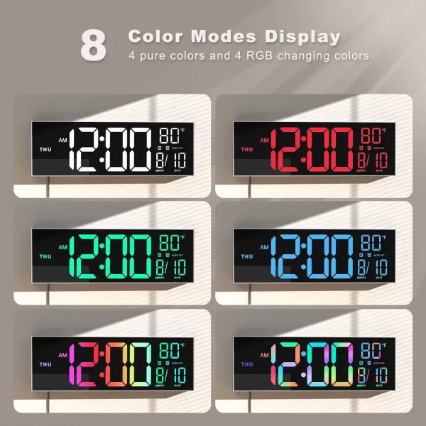 JALL 16quot Large Digital Wall Clock with Remote Control Dual Alarm with Big LED Screen Dispaly 8 RGB Colors Auto DST Temperature for Living Room Bedroom Desk Decor Mounted Gift for ElderlyWhite