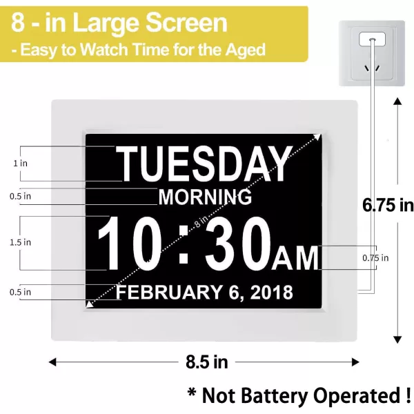 JALL New 2024 Digital Calendar Alarm Day Clock  with 8quot Large Screen Display am pm Multiple Alarms for Impaired Vision People The Aged Seniors The Dementia for Desk Wall MountedWhite