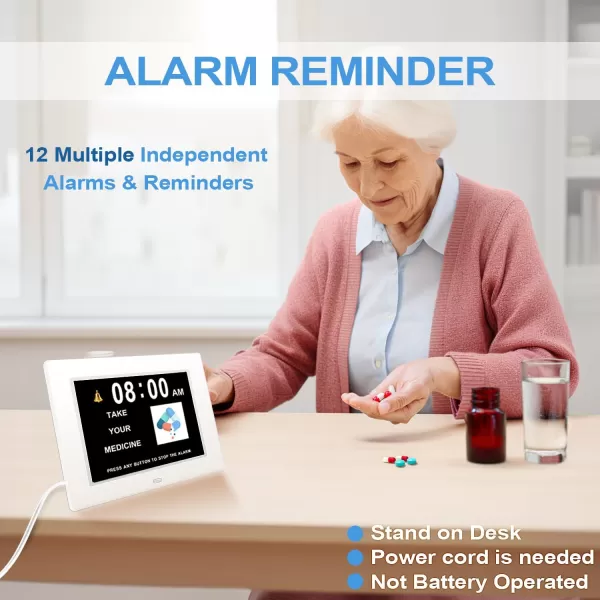 JALL New 2024 Digital Calendar Alarm Day Clock  with 8quot Large Screen Display am pm Multiple Alarms for Impaired Vision People The Aged Seniors The Dementia for Desk Wall MountedWhite