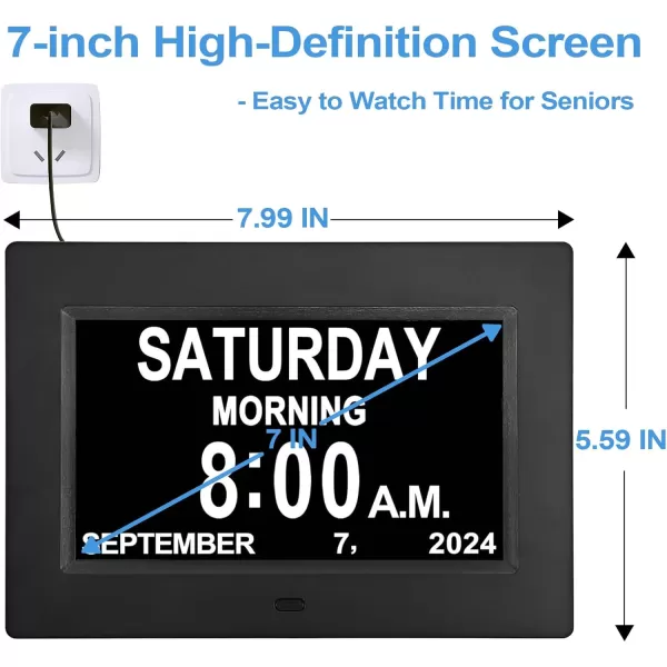 JALL New 2024 Digital Calendar Alarm Day Clock  with 8quot Large Screen Display am pm Multiple Alarms for Impaired Vision People The Aged Seniors The Dementia for Desk Wall MountedBlack