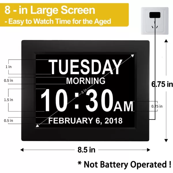 JALL New 2024 Digital Calendar Alarm Day Clock  with 8quot Large Screen Display am pm Multiple Alarms for Impaired Vision People The Aged Seniors The Dementia for Desk Wall MountedBlack