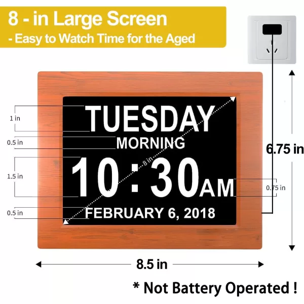 JALL New 2024 Digital Calendar Alarm Day Clock  with 8quot Large Screen Display am pm Multiple Alarms for Impaired Vision People The Aged Seniors The Dementia for Desk Wall MountedWoodbrown