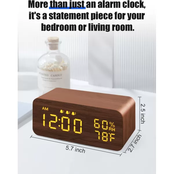 JALL Wooden Digital Alarm Clock with Wireless Charging Dimmable Adjustable Volume 3 Alarms WeekdayWeekend Mode Snooze Digital Clock for Bedroom Bedside Office BlackBrown