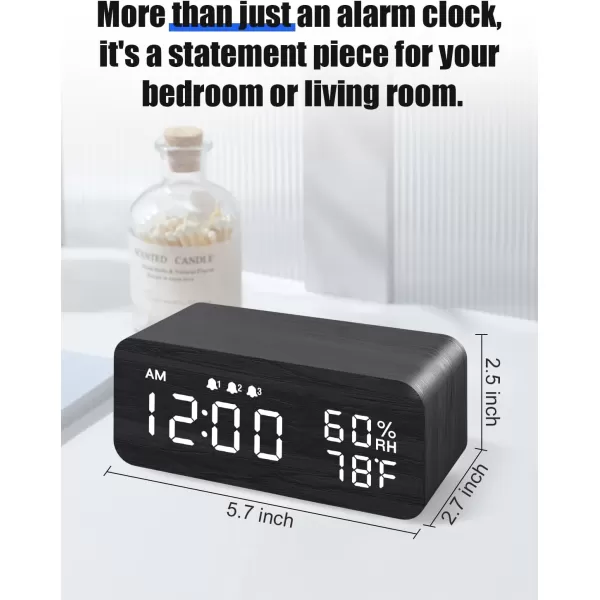 JALL Wooden Digital Alarm Clock with Wireless Charging Dimmable Adjustable Volume 3 Alarms WeekdayWeekend Mode Snooze Digital Clock for Bedroom Bedside Office BlackBlack