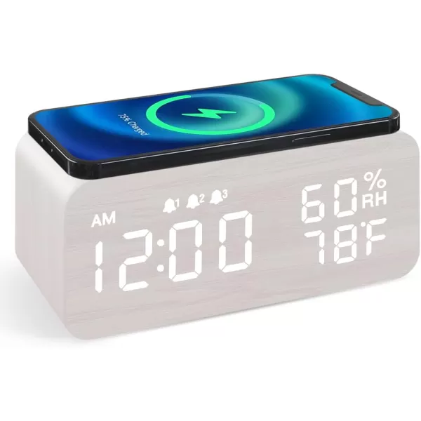 JALL Wooden Digital Alarm Clock with Wireless Charging Dimmable Adjustable Volume 3 Alarms WeekdayWeekend Mode Snooze Digital Clock for Bedroom Bedside Office BlackWhite