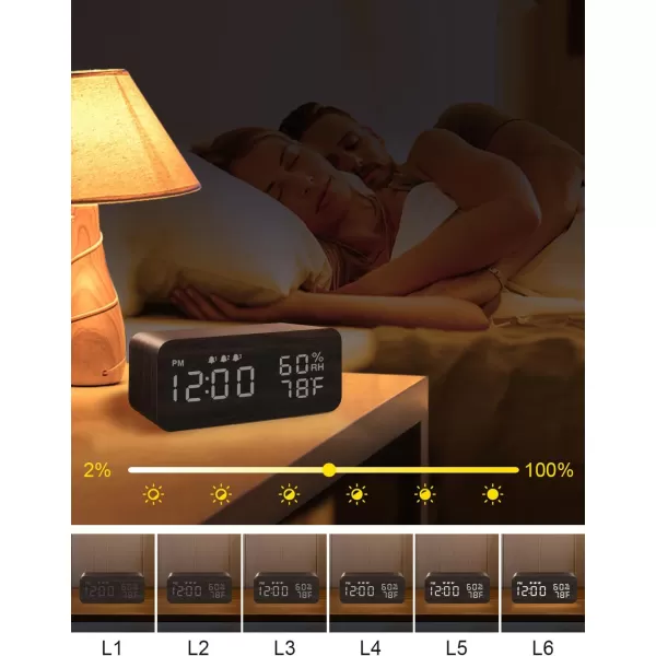 JALL Wooden Digital Alarm Clock with Wireless Charging Dimmable Adjustable Volume 3 Alarms WeekdayWeekend Mode Snooze Digital Clock for Bedroom Bedside Office BlackBlack