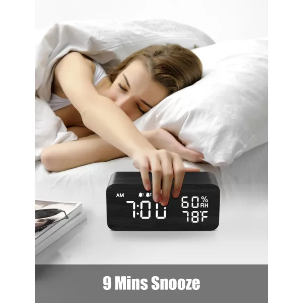 JALL Wooden Digital Alarm Clock with Wireless Charging Dimmable Adjustable Volume 3 Alarms WeekdayWeekend Mode Snooze Digital Clock for Bedroom Bedside Office BlackBlack