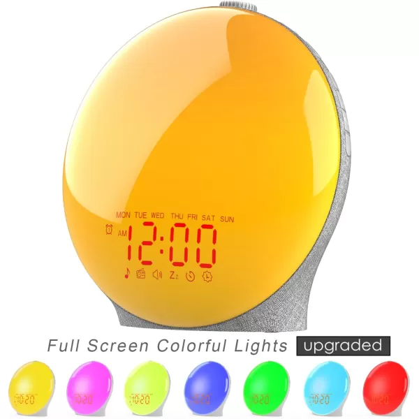 Wake Up Light Sunrise Alarm Clock for Kids Heavy Sleepers Bedroom with Sunrise Simulation Sleep Aid Dual Alarms FM Radio Snooze Nightlight Daylight 7 Colors 7 Natural Sounds Ideal for GiftFabric Light Gray