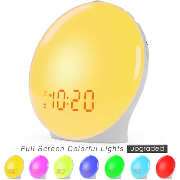 Wake Up Light Sunrise Alarm Clock for Kids Heavy Sleepers Bedroom with Sunrise Simulation Sleep Aid Dual Alarms FM Radio Snooze Nightlight Daylight 7 Colors 7 Natural Sounds Ideal for GiftWhite