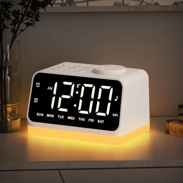 Digital Alarm Clock with FM Radio for Bedroom 8 Colors Night Light with 2 Charging Port Sleep Sound Machines with Timer Dual Alarm Loud Alarm and Easy to Use for Seniors and Kids as Gift BlackWhite