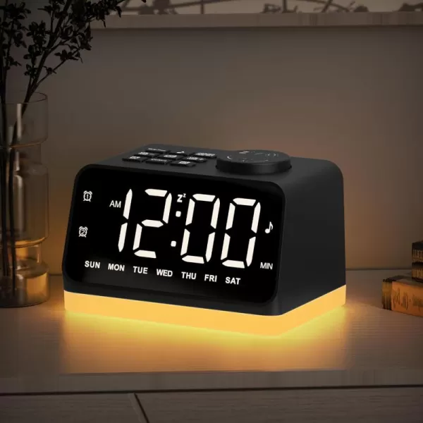 Digital Alarm Clock with FM Radio for Bedroom 8 Colors Night Light with 2 Charging Port Sleep Sound Machines with Timer Dual Alarm Loud Alarm and Easy to Use for Seniors and Kids as Gift BlackBlack