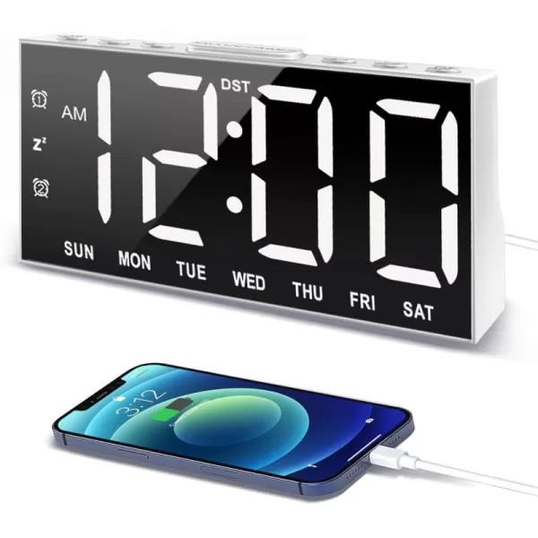 Digital Alarm Clock with Large Display Big Bold Numbers Dimmer 2 USB Charging Ports Snooze Small Table Desk Clock for Bedroom Living Room Clock for Heavy SleepersWhite