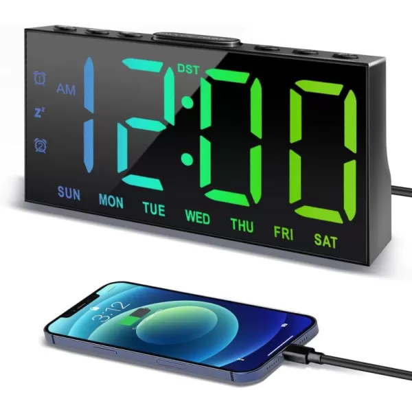 Digital Alarm Clock with Large Display Big Bold Numbers Dimmer 2 USB Charging Ports Snooze Small Table Desk Clock for Bedroom Living Room Clock for Heavy SleepersBlack With Rgb Font