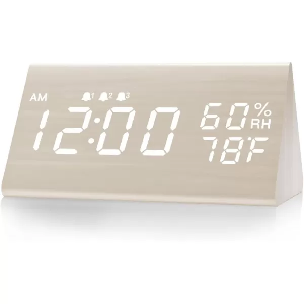 Digital Alarm Clock with Wooden Electronic LED Time Display 3 Alarm Settings Humidity ampamp Temperature Detect Wood Made Electric Clocks for Bedroom Bedside BlackWhite