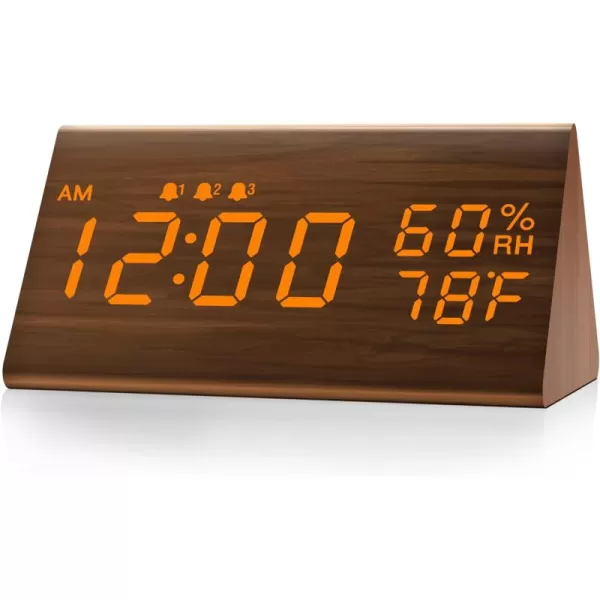 Digital Alarm Clock with Wooden Electronic LED Time Display 3 Alarm Settings Humidity ampamp Temperature Detect Wood Made Electric Clocks for Bedroom Bedside BlackBrown