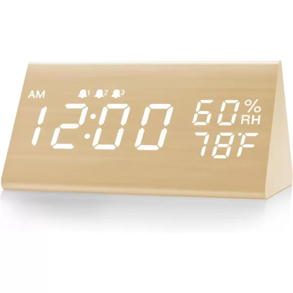 Digital Alarm Clock with Wooden Electronic LED Time Display 3 Alarm Settings Humidity ampamp Temperature Detect Wood Made Electric Clocks for Bedroom Bedside BlackYellow