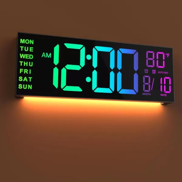 JALL 16quot Large Digital Wall Clock with Remote Control Dual Alarm with Big LED Screen Dispaly 8 RGB Colors Auto DST Temperature for Living Room Bedroom Desk Decor Mounted Gift for ElderlyBlack