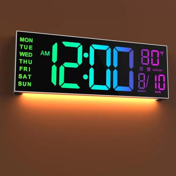 JALL 16quot Large Digital Wall Clock with Remote Control Dual Alarm with Big LED Screen Dispaly 8 RGB Colors Auto DST Temperature for Living Room Bedroom Desk Decor Mounted Gift for ElderlyWhite