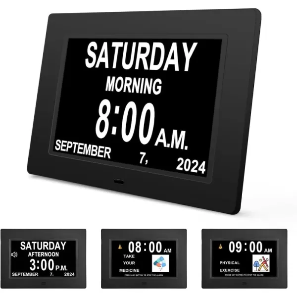 JALL New 2024 Digital Calendar Alarm Day Clock  with 8quot Large Screen Display am pm Multiple Alarms for Impaired Vision People The Aged Seniors The Dementia for Desk Wall MountedBlack