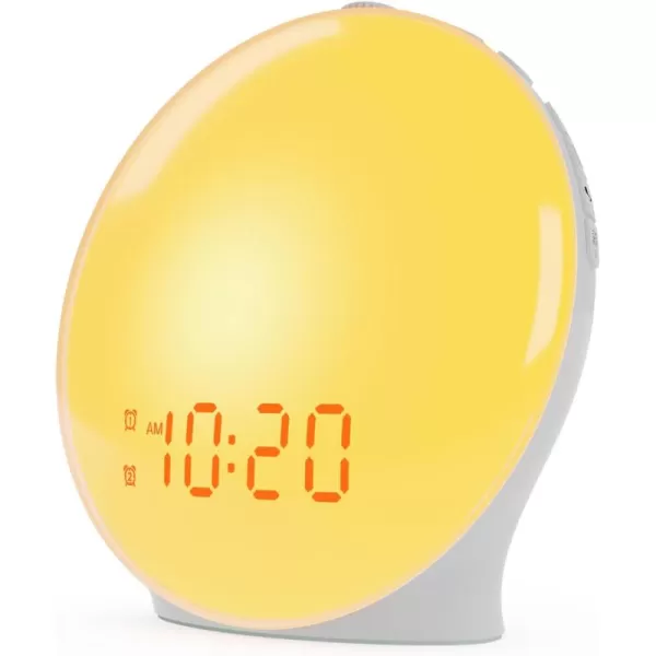 Wake Up Light Sunrise Alarm Clock for Kids Heavy Sleepers Bedroom with Sunrise Simulation Sleep Aid Dual Alarms FM Radio Snooze Nightlight Daylight 7 Colors 7 Natural Sounds Ideal for GiftWhite