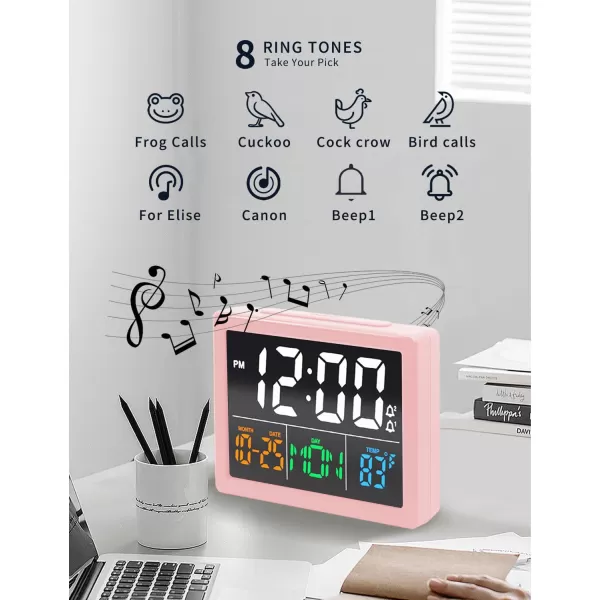 Digital Alarm Clock with 55quot Large LED Time Display Adjustable Alarm Volume 6 Level Brightness Alarm Settings USB Charger Temperature Detect Snooze Clocks for Bedroom Bedside Desk BlackPink