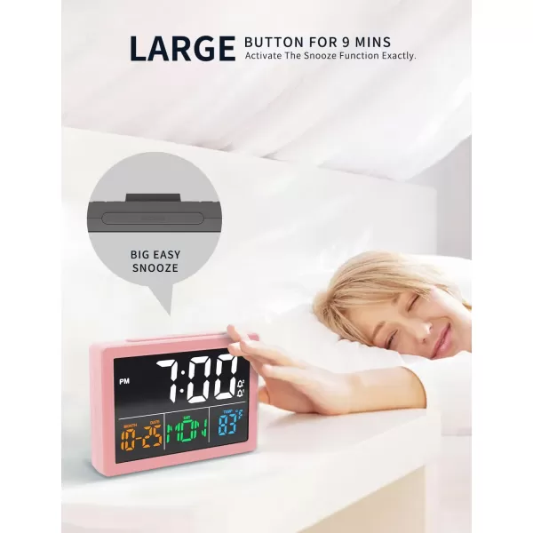 Digital Alarm Clock with 55quot Large LED Time Display Adjustable Alarm Volume 6 Level Brightness Alarm Settings USB Charger Temperature Detect Snooze Clocks for Bedroom Bedside Desk BlackPink