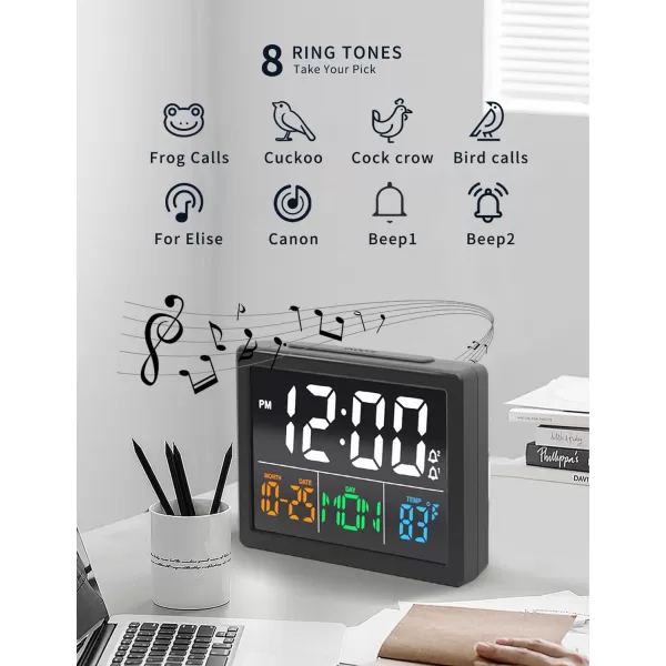 Digital Alarm Clock with 55quot Large LED Time Display Adjustable Alarm Volume 6 Level Brightness Alarm Settings USB Charger Temperature Detect Snooze Clocks for Bedroom Bedside Desk Black55 Black