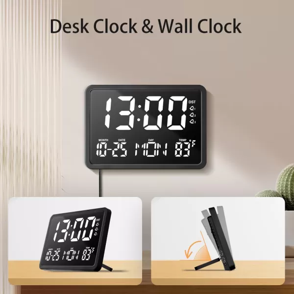 Digital Alarm Clock with 55quot Large LED Time Display Adjustable Alarm Volume 6 Level Brightness Alarm Settings USB Charger Temperature Detect Snooze Clocks for Bedroom Bedside Desk Black105 Black