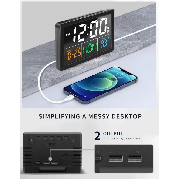 Digital Alarm Clock with 55quot Large LED Time Display Adjustable Alarm Volume 6 Level Brightness Alarm Settings USB Charger Temperature Detect Snooze Clocks for Bedroom Bedside Desk Black55 Black