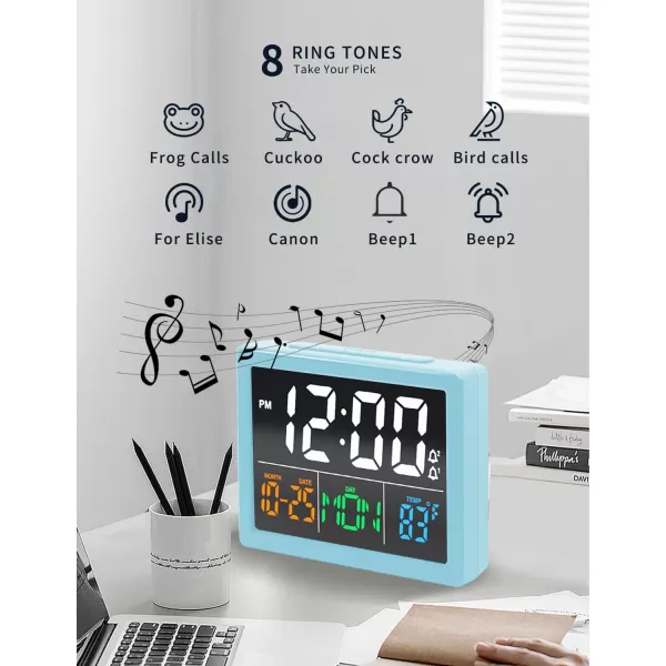 Digital Alarm Clock with 55quot Large LED Time Display Adjustable Alarm Volume 6 Level Brightness Alarm Settings USB Charger Temperature Detect Snooze Clocks for Bedroom Bedside Desk BlackBlue