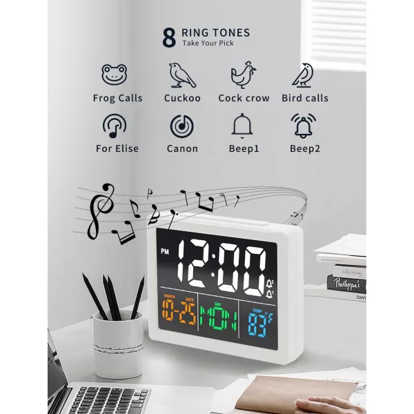 Digital Alarm Clock with 55quot Large LED Time Display Adjustable Alarm Volume 6 Level Brightness Alarm Settings USB Charger Temperature Detect Snooze Clocks for Bedroom Bedside Desk BlackWhite